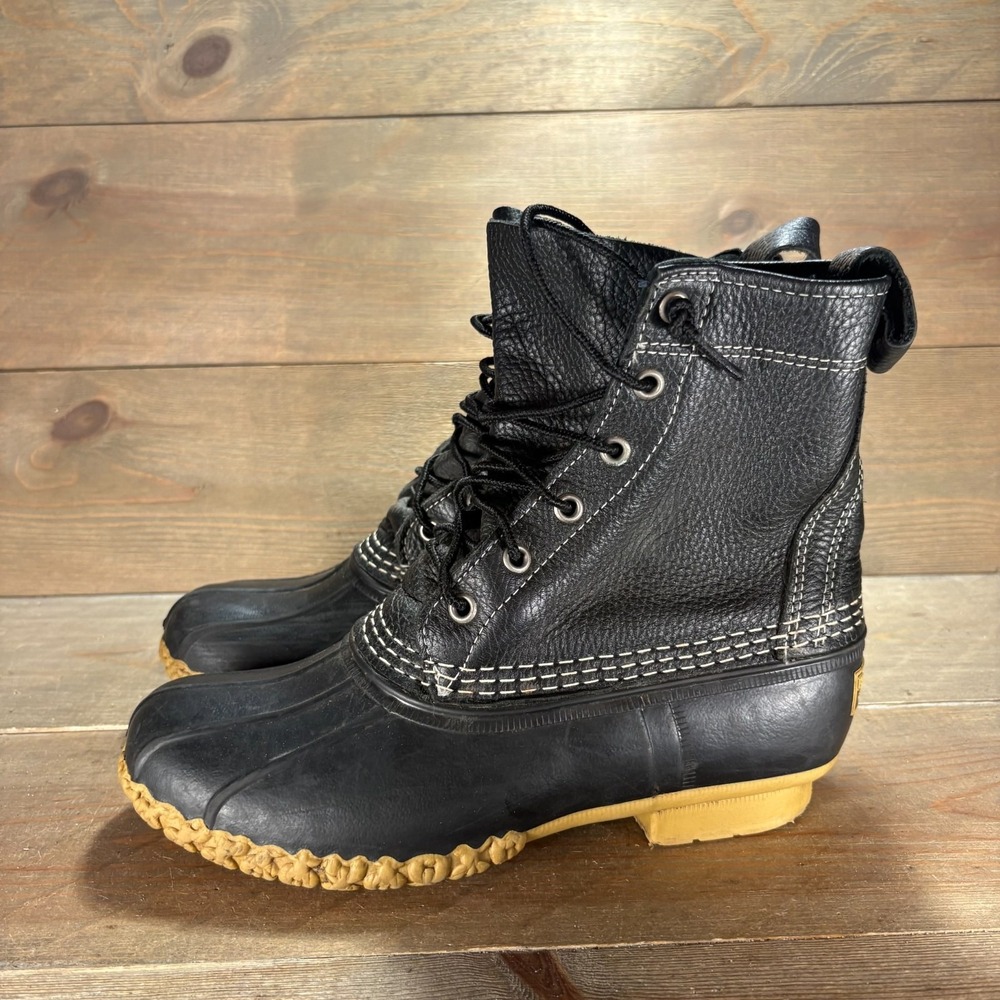 LL Bean duck boots womens size 7 shoes Black Leather Waterproof duck boots